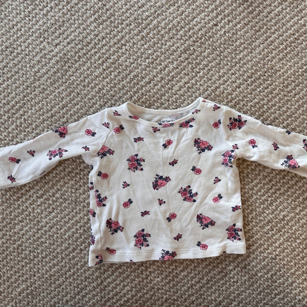 Carter's White Long-Sleeve Tee with Pink Floral Print
